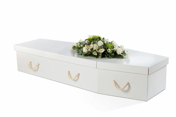 White cardboard coffin