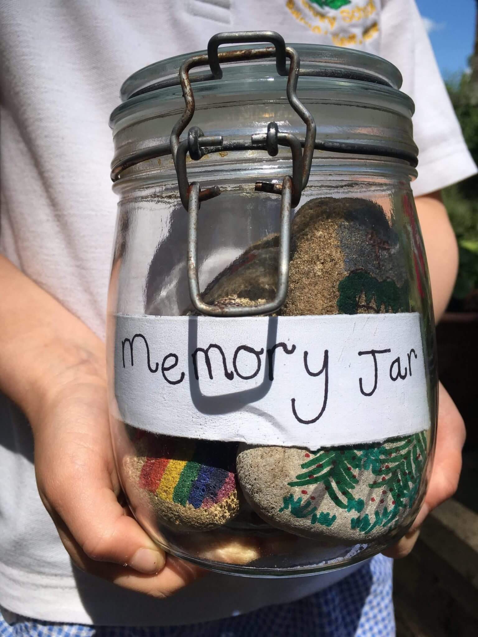 Memory jar with rocks in