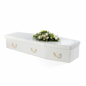 White cardboard coffin