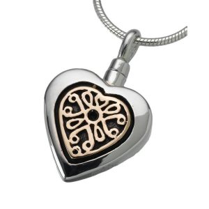 Sterling Silver Heart Pendant with 14K Gold Filigree Insert