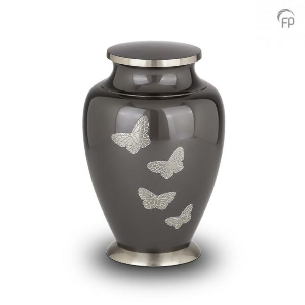 Brass Urn (Black and Silver with Butterfly Design)