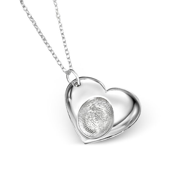 'Heavenly' silver heart fingerprint pendant with adjustable 18" belcher chain