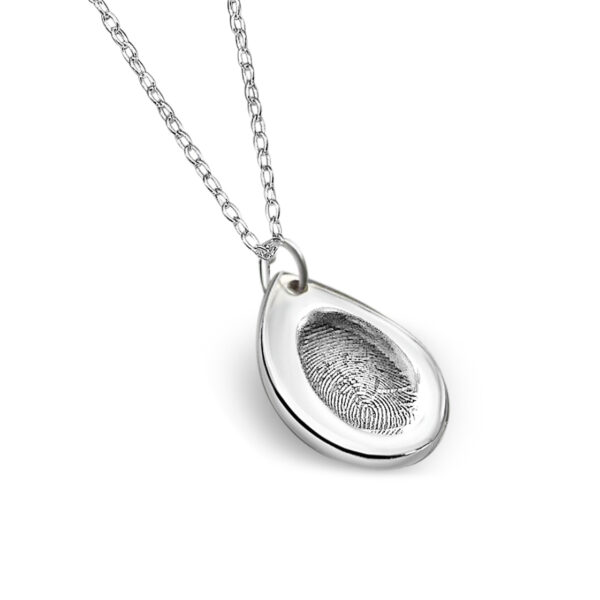 'Silent' silver teardrop fingerprint pendant with adjustable 18" belcher chain